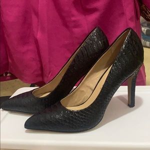 black leather heels